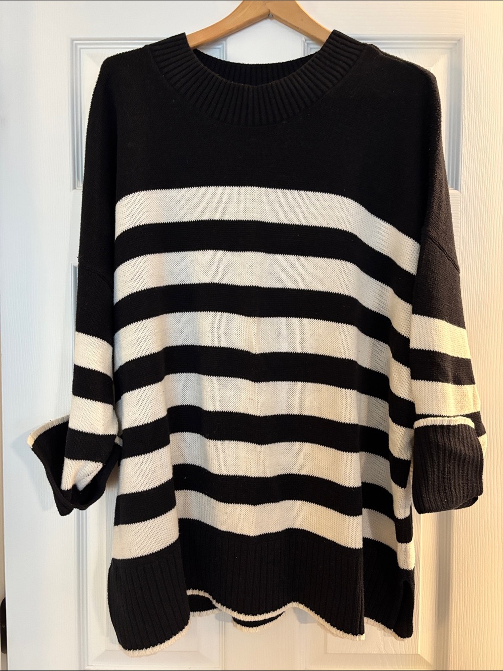 Sonoma Black and White Striped Crewneck Sweater